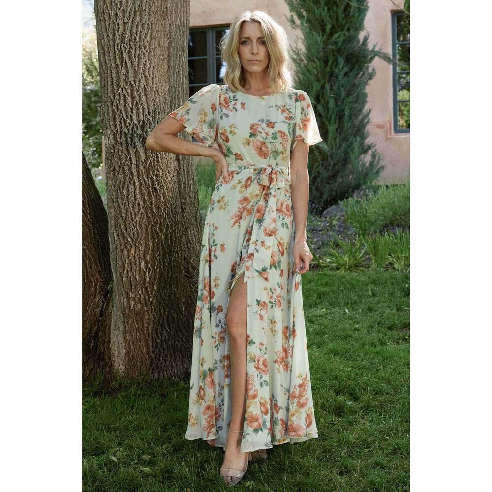 Baltic Born Naomi Short Sleeve Maxi Dress | Sage Floral Size LL
